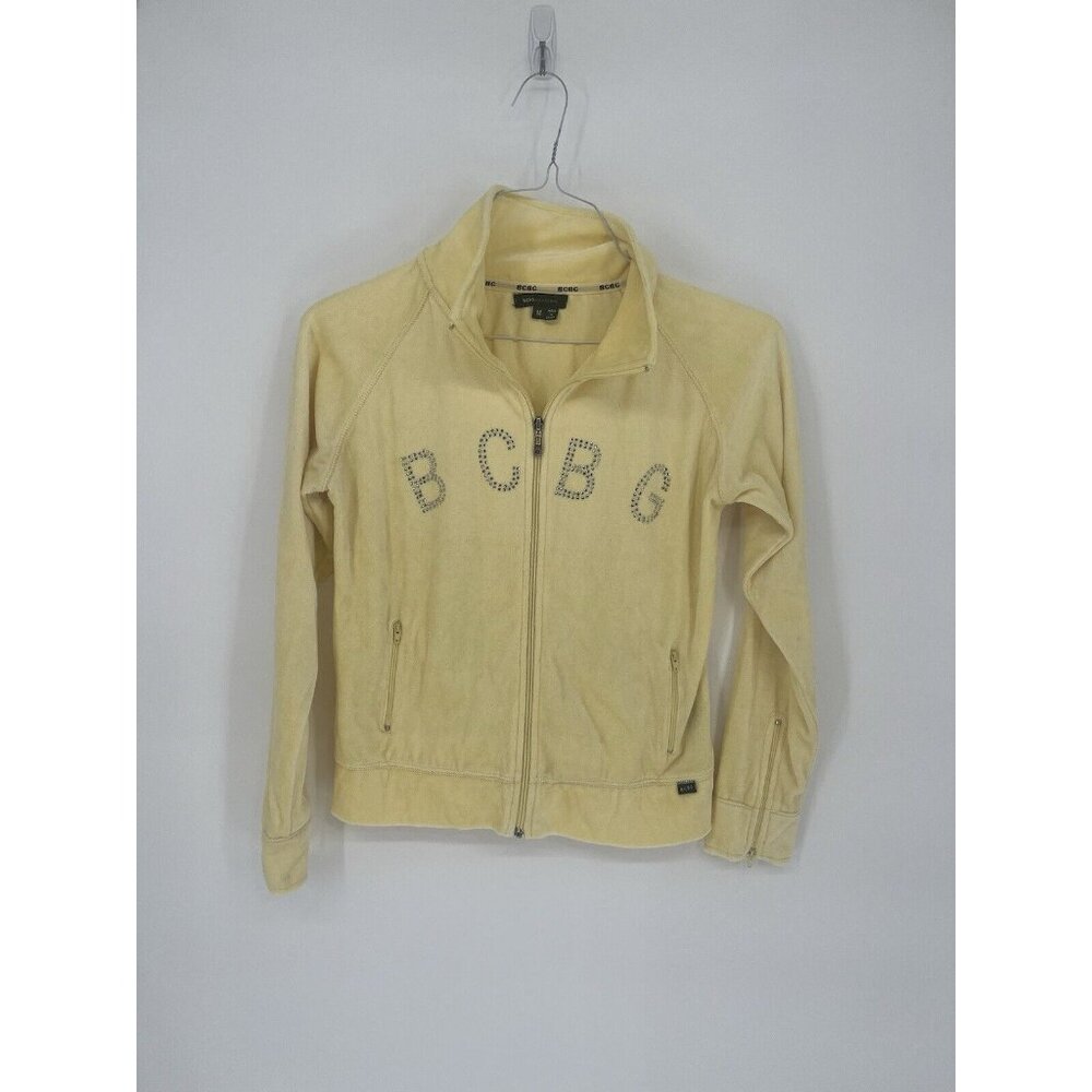 Vintage Y2K BCBG Maxazria rhinestone spellout zip up Size M velour jacket